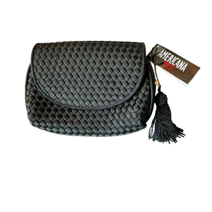 Sharif  Americana by Sharif  Elegant Black Woven Clutch with Tassel Pull